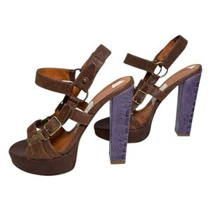 Lanvin 2008 Runway Platform Sandals Purple Reptile Heel EU 38